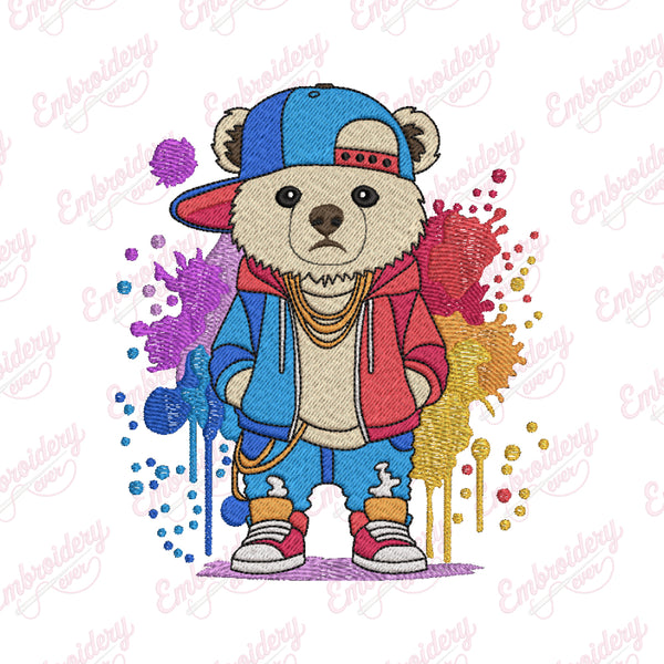 Colorful Cartoon Bear Embroidery Design
