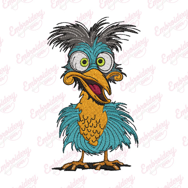 Funny Crazy Bird Embroidery Design