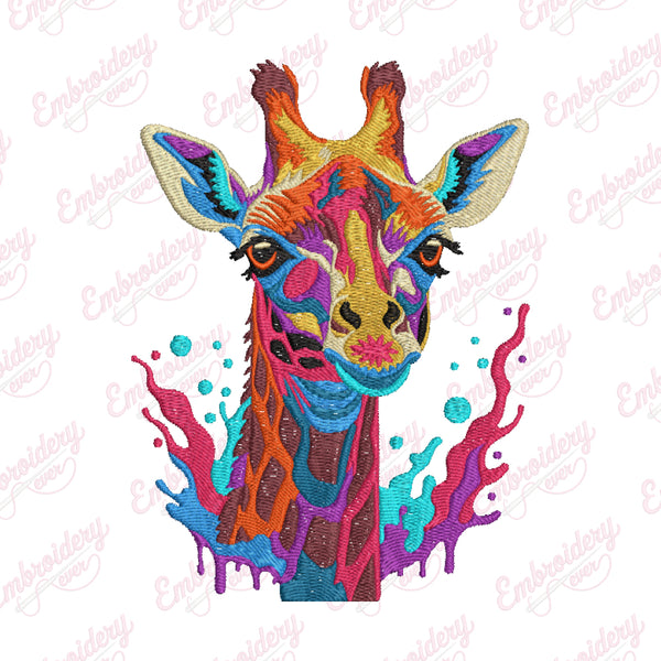 Colorful Giraffe Embroidery Design