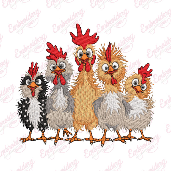 Funny Roosters Embroidery Design