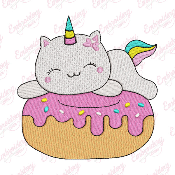 Caticorn With Donut Funny Cat Unicorn Embroidery Design