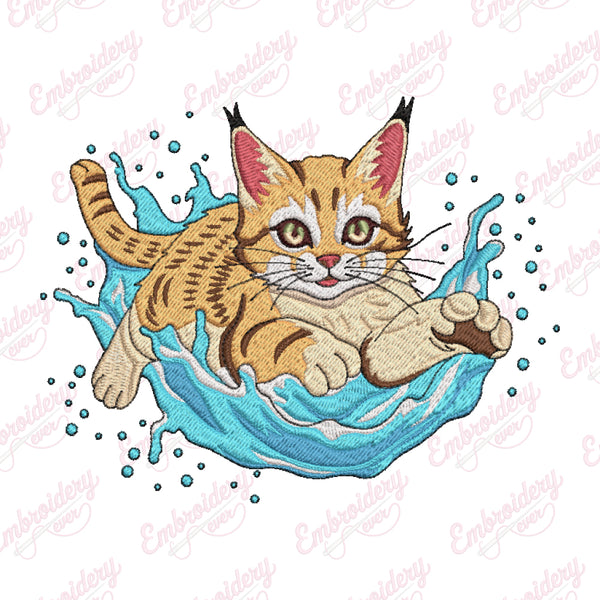 Cute Cat In Water Embroidery Design