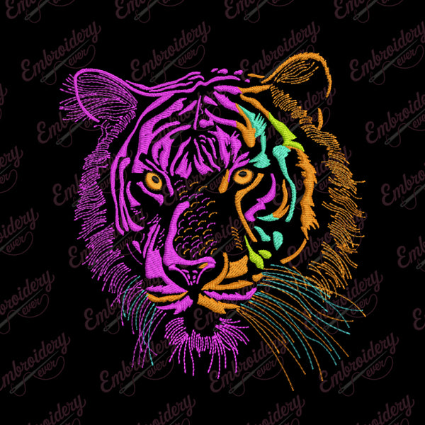 Colorful Tiger Head Design for Embroidery Machines