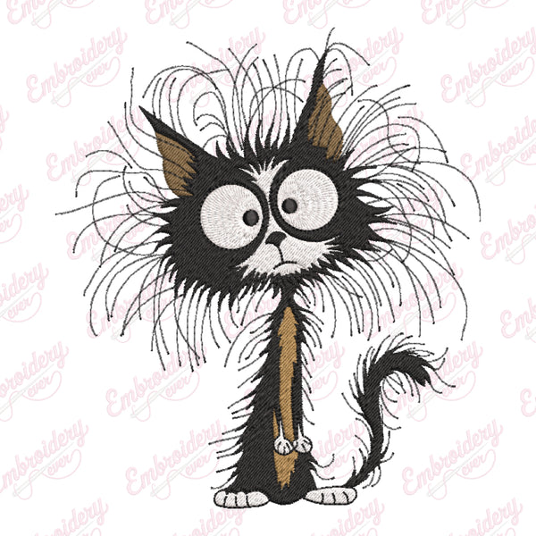 Whimsical Black Cat Embroidery Design