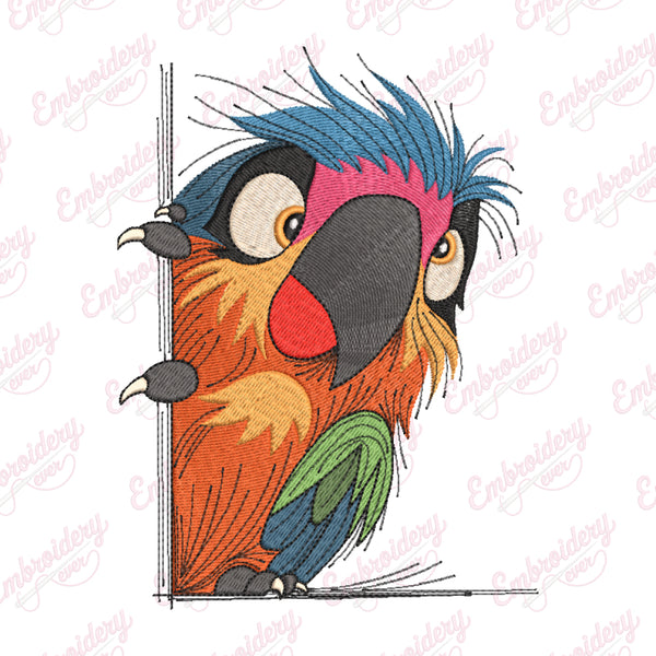 Colorful Peeking Parrot Embroidery Design