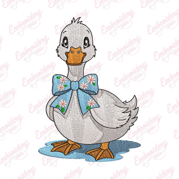 Funny Duck Bow Embroidery Design
