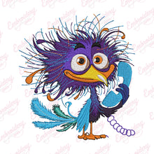 Colorful Crazy Bird Holding a Telephone Receiver Embroidery Design