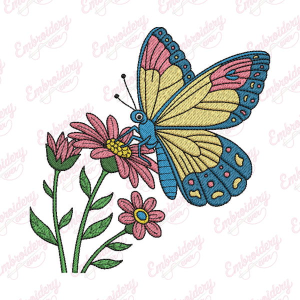 Flower Butterfly Embroidery Design