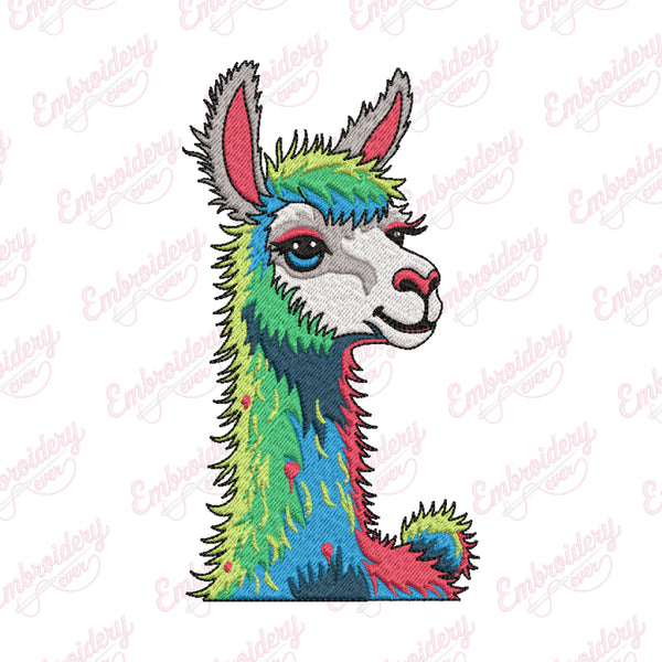 Colorful Llama Embroidery Design