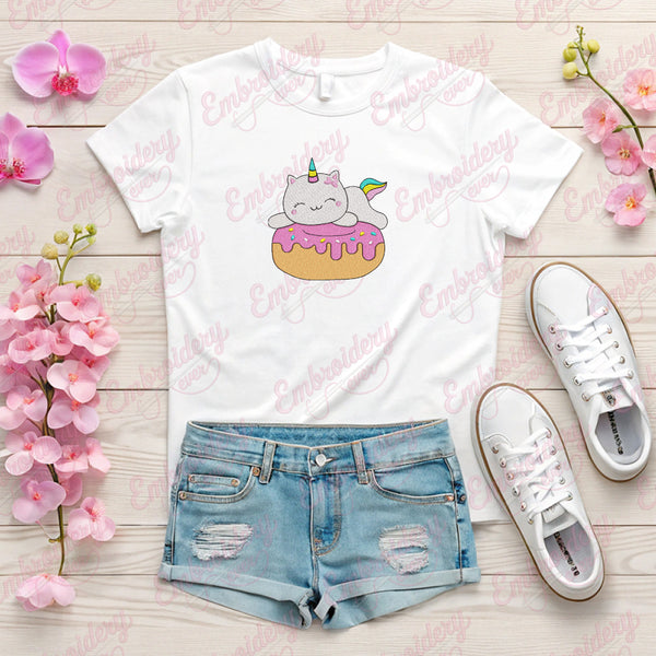 Caticorn With Donut Funny Cat Unicorn Embroidery Design