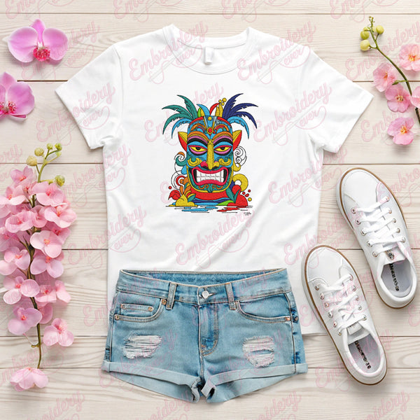 Tiki Mask Embroidery Design
