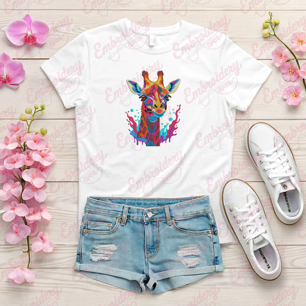Colorful Giraffe Embroidery Design