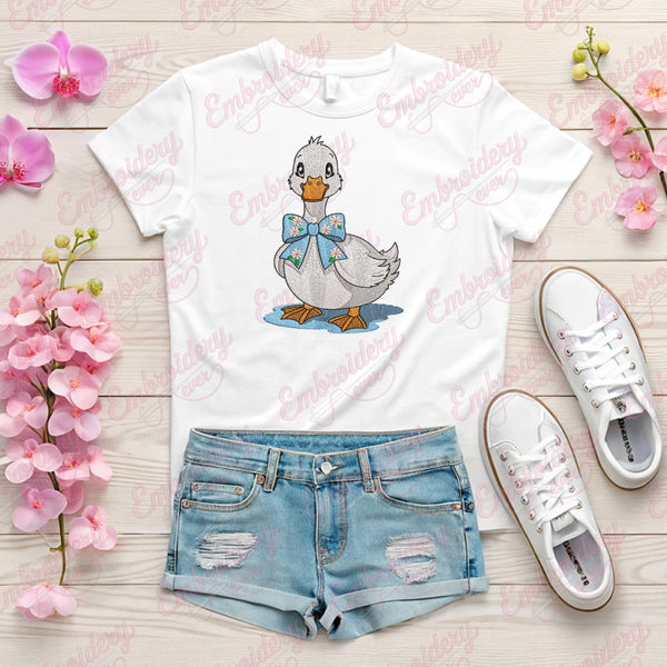 Funny Duck Bow Embroidery Design
