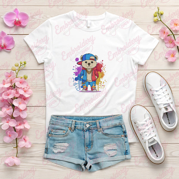 Colorful Cartoon Bear Embroidery Design