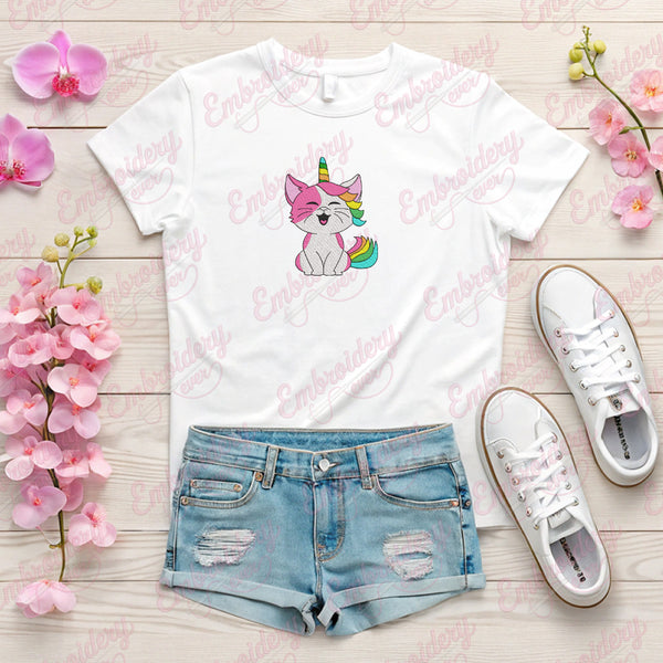 Funny Caticorn Cat Unicorn Embroidery Design