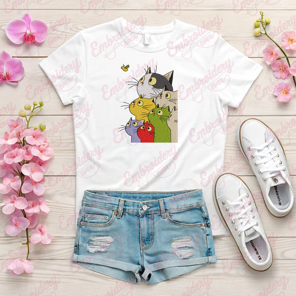 Cats Looking Up Embroidery Design