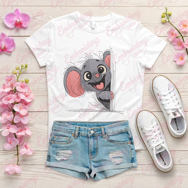 Peeking Elephant Embroidery Design