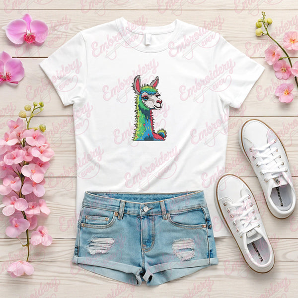 Colorful Llama Embroidery Design