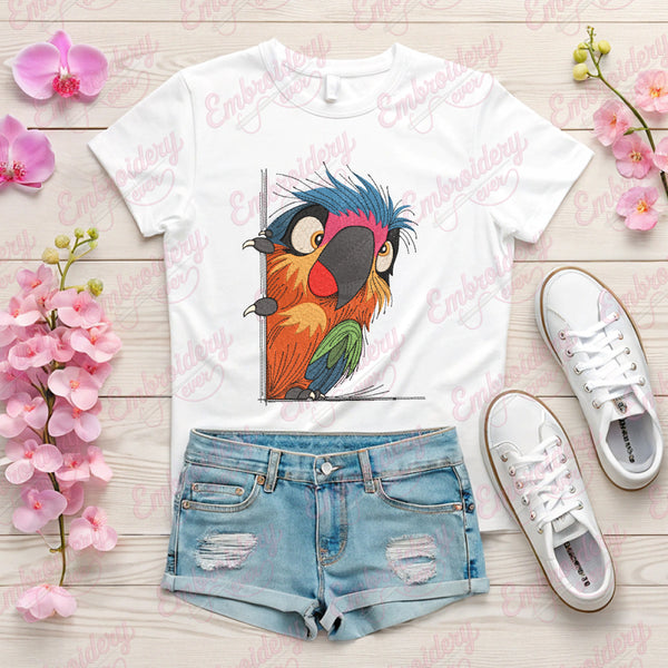 Colorful Peeking Parrot Embroidery Design