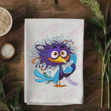 Colorful Crazy Bird Holding a Telephone Receiver Embroidery Design