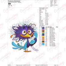 Colorful Crazy Bird Holding a Telephone Receiver Embroidery Design