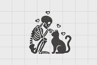 Skeleton With Cat Embroidery Design