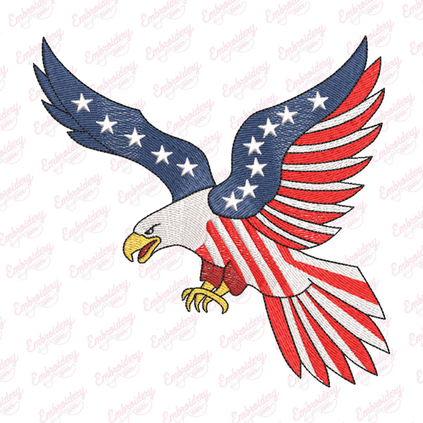 4th Of July Patriotic Bald Eagle Flag Embroidery Design