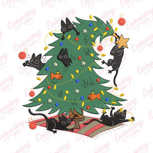 Naughty Black Kittens Christmas Tree Embroidery Design