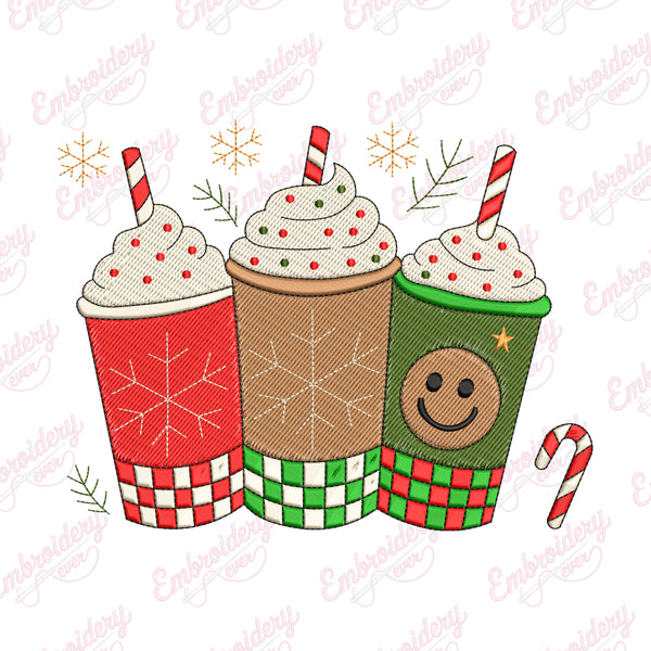 Christmas Coffee Cups Embroidery Design