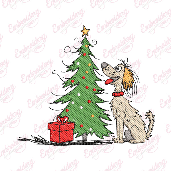 Christmas Tree Time With Max Embroidery Design