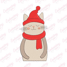 Christmas Hat And Scarf Cat Embroidery Design