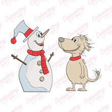 Christmas Snowman And Pup Embroidery Design