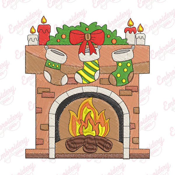 Christmas Fireplace Embroidery Design