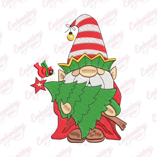 Christmas Gnome With Tree Embroidery Design