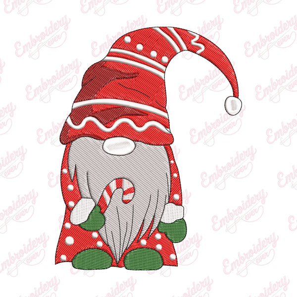Christmas Candy Cane Gnome Embroidery Design