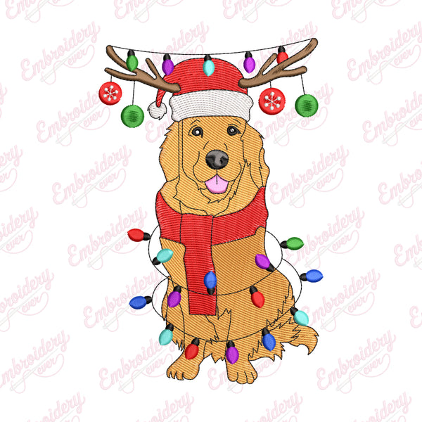 Christmas Golden Retriever Embroidery Design