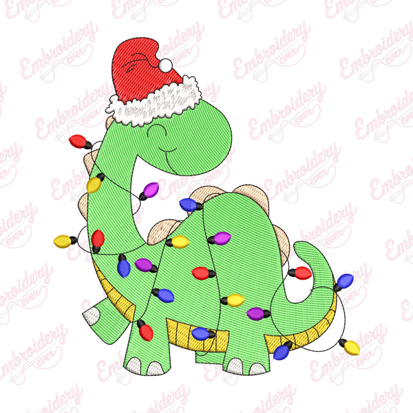 Little Dinosaur Christmas Lights Embroidery Design