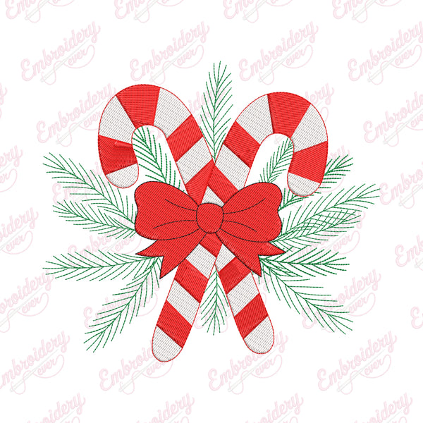 Candy Cane And Bow Embroidery Design