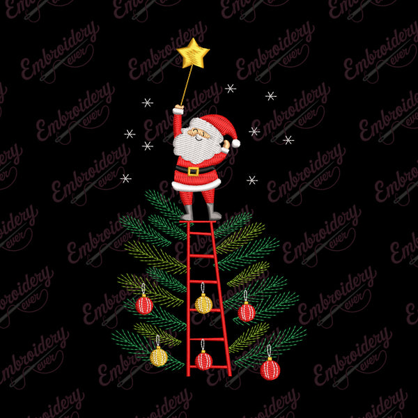 Santa Claus Decorating Tree Embroidery Design