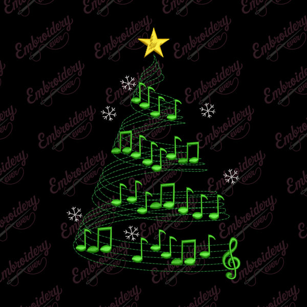 Musical Christmas Tree Embroidery Design
