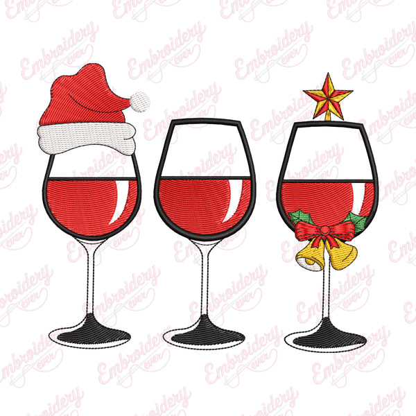Christmas Wine Glasses Embroidery Design