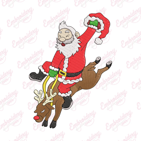 Christmas Santa On Reindeer Embroidery Design