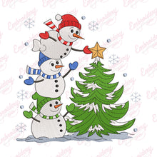 Snowmen Decorating Christmas Tree Embroidery Design