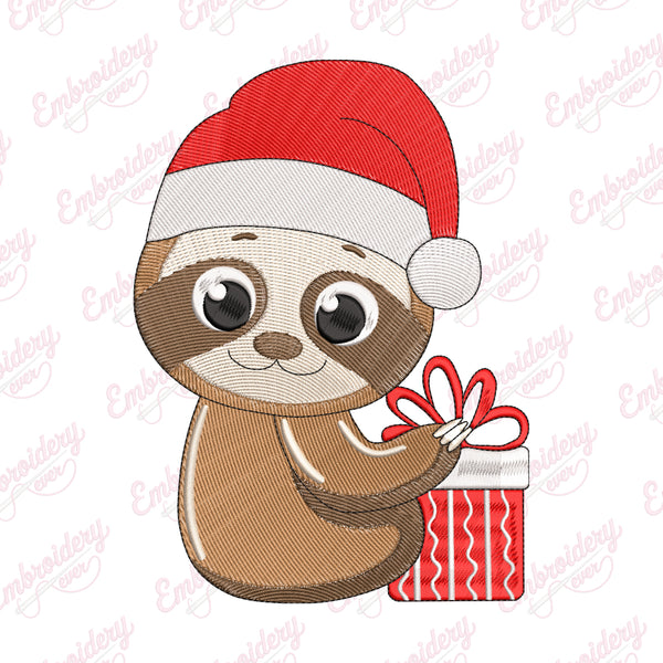 Christmas Sloth With Gift Embroidery Design