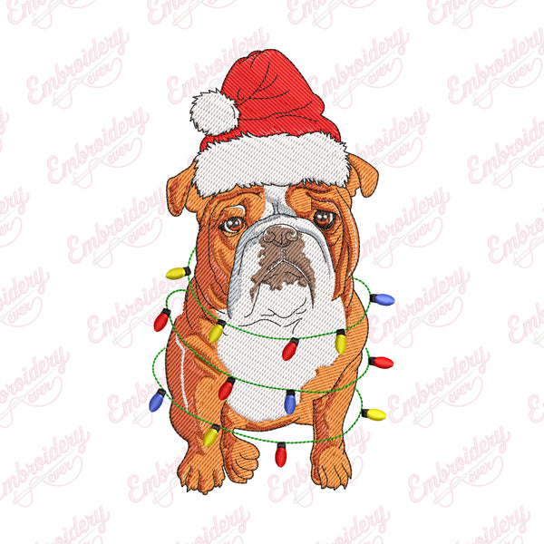 English Bulldog Christmas Embroidery Design