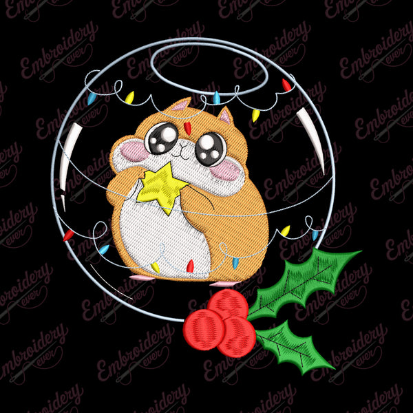 Cute Christmas Hamster Embroidery Design