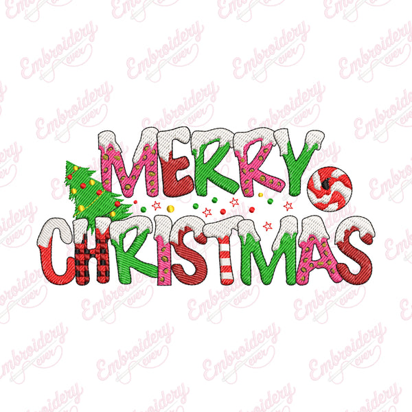 Merry Christmas Festive Greetings Embroidery Design