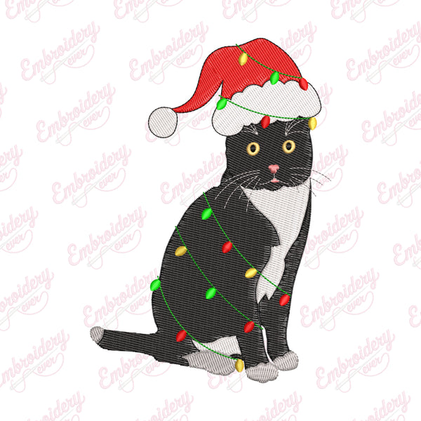 Tuxedo Cat With Santa Hat Embroidery Design