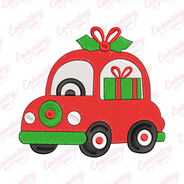 Red Christmas Car Embroidery Design