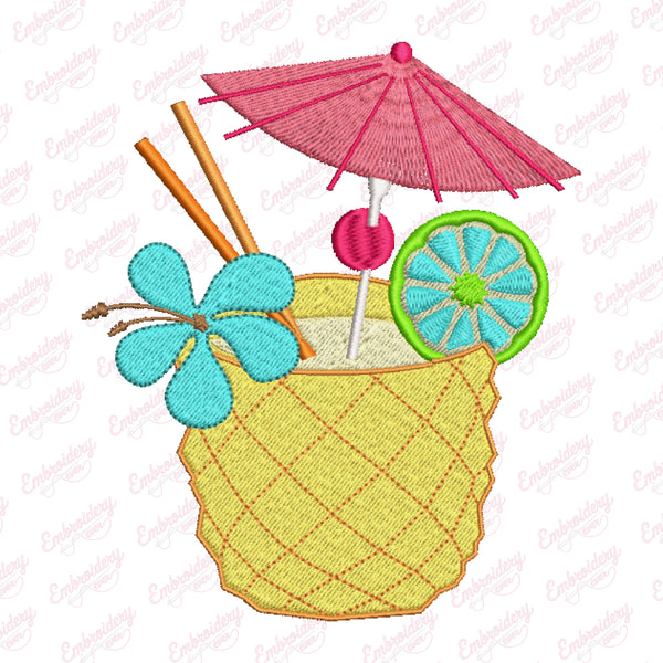 Pineapple Fruit Cocktail Summer Embroidery Design